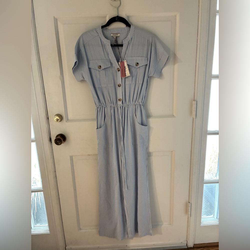 ANDREE BY UNIT Light Blue & White Striped Jumpsuit